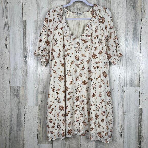 Madewell Floral Prairie Dress Women Sz Large Button Down Cream Feminine Sundress - Picture 1 of 14
